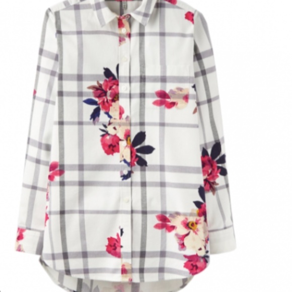 Joules Womens Lorena Check Floral Button Front Shirt Size US 6 EU 38 Flannel New - Picture 2 of 8